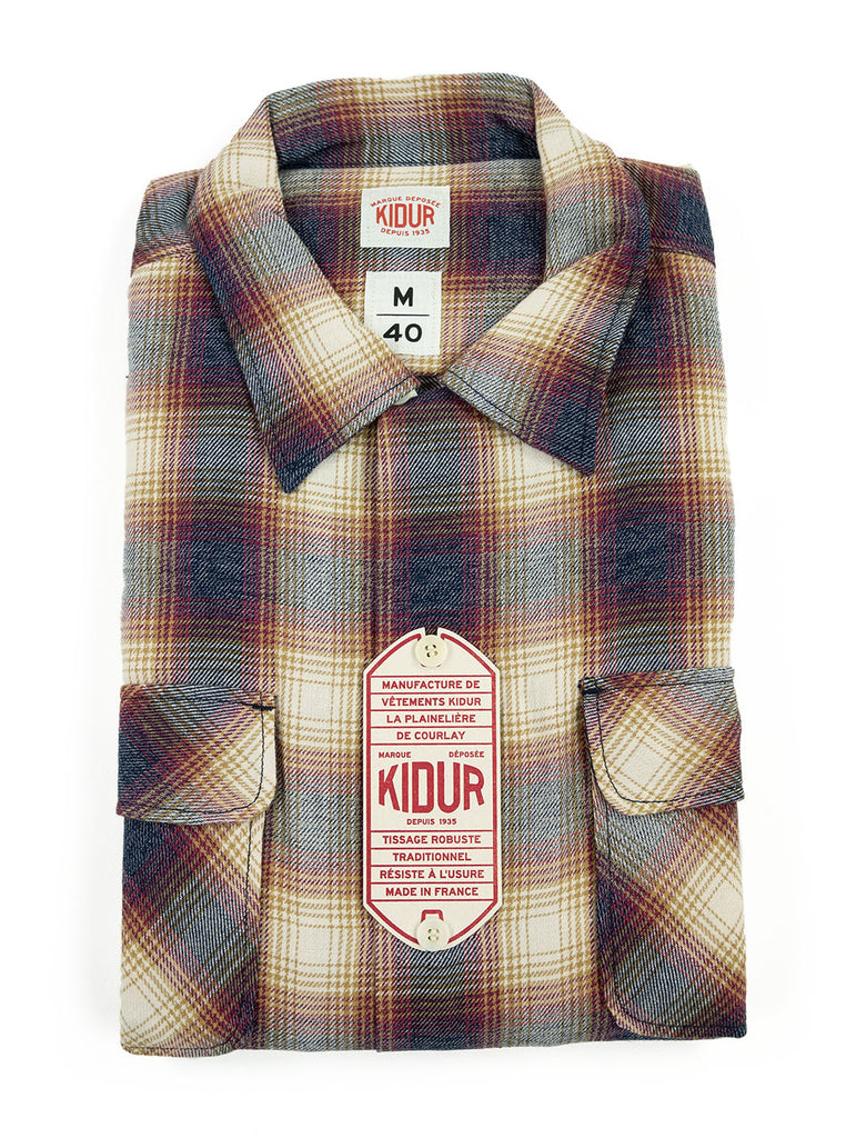 Kidur Camp High Shirt Flannel Ombre Check Garnet Made in France Workwear The Northern Fells Clothing Company Folded