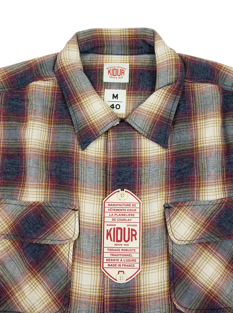 Kidur Camp High Shirt Flannel Ombre Check Garnet Made in France Workwear The Northern Fells Clothing Company Neck
