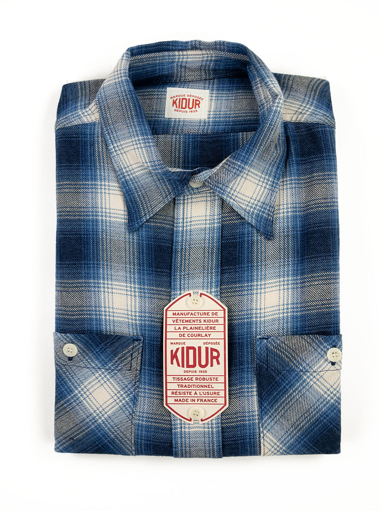 Kidur Workshirt Flannel Ombre Check Blue Made in France Workwear The Northern Fells Clothing Company Folded