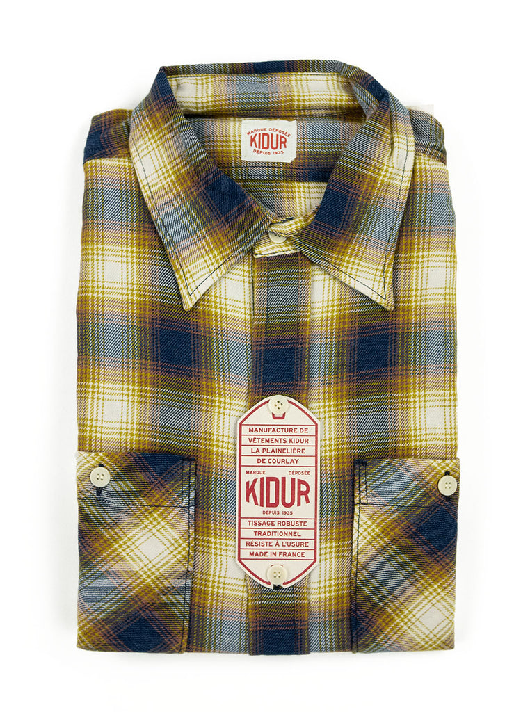 Kidur Workshirt Flannel Ombre Check Mustard Made in France Workwear The Northern Fells Clothing Company Folded