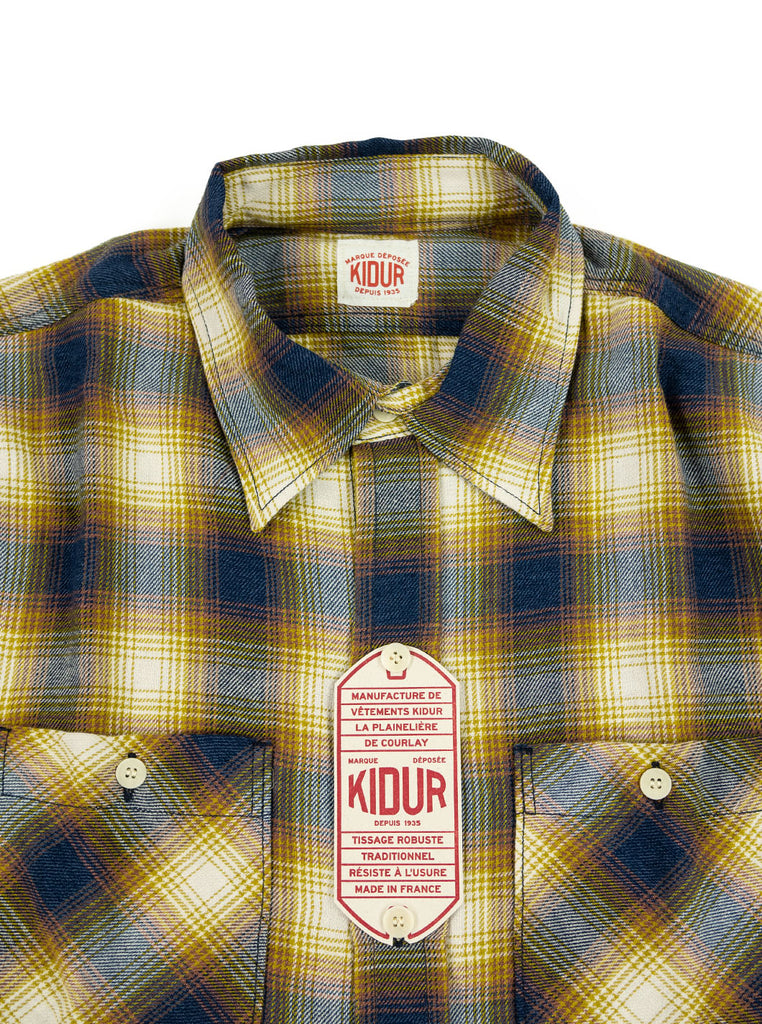 Kidur Workshirt Flannel Ombre Check Mustard Made in France Workwear The Northern Fells Clothing Company Neck