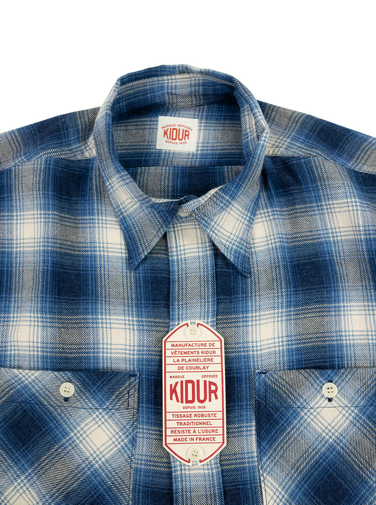 Kidur Workshirt Ombre Check Blue Made in France Workwear The Northern Fells Clothing Company Neck