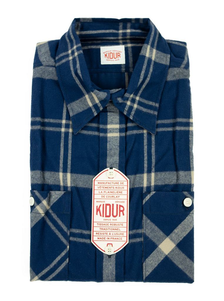 Kidur Workshirt Shirt Flannel Shaggy Big Check Navy Made in France Workwear The Northern Fells Clothing Company Folded