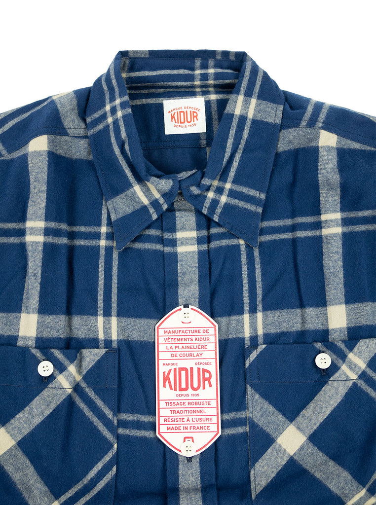 Kidur Workshirt Shirt Flannel Shaggy Big Check Navy Made in France Workwear The Northern Fells Clothing Company Neck