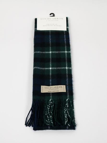 Lochcarron of Scotland - Graham Tartan Lambswool Scarf - Black, Green, Navy & White - Northern Fells