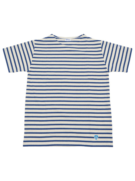 Orcival - Striped Mid Weight Breton T Shirt - Ecru / Blue
