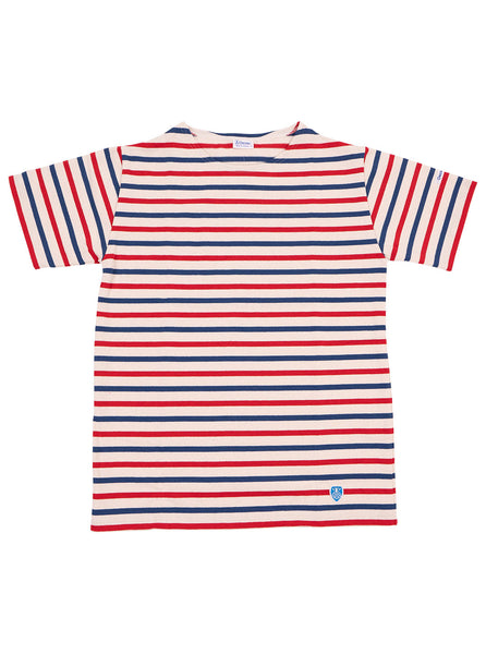 Orcival - Striped Mid Weight Breton T Shirt - Ecru / Blue / Red