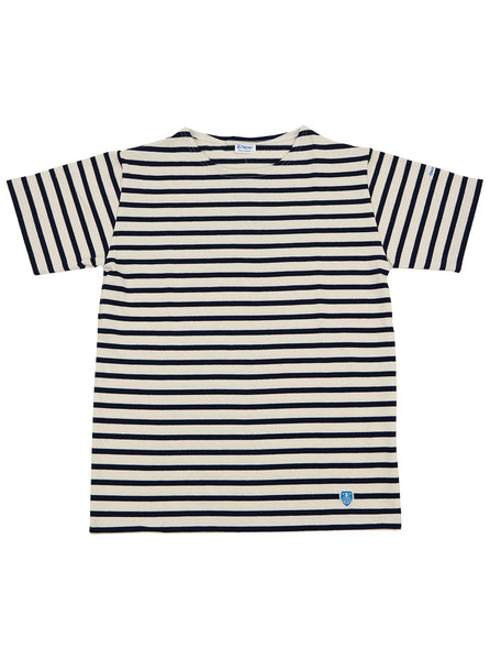 Orcival - Striped Mid Weight Breton T Shirt - Ecru / Navy