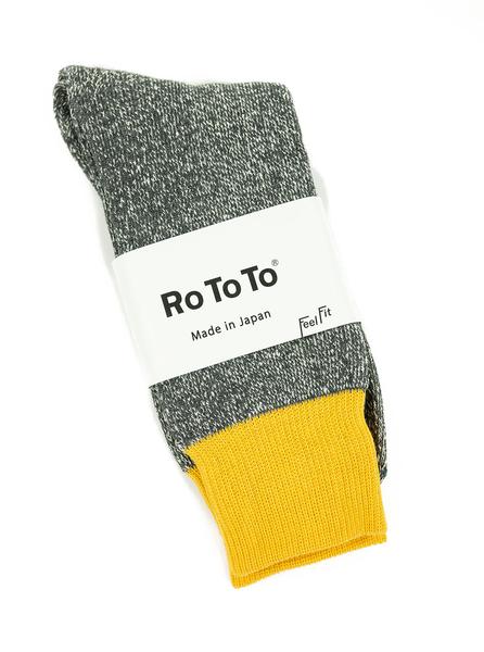 RoToTo Double Faced Silk Cotton Yellow Grey Socks R1034 The Northern Fells Clothing Company Full
