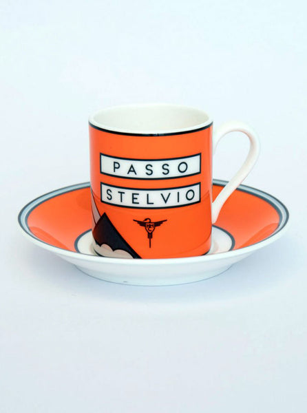 The Handmade Cyclist Espresso Cup and Saucer Passo Stelvio The Northern Fells Clothing Company Front