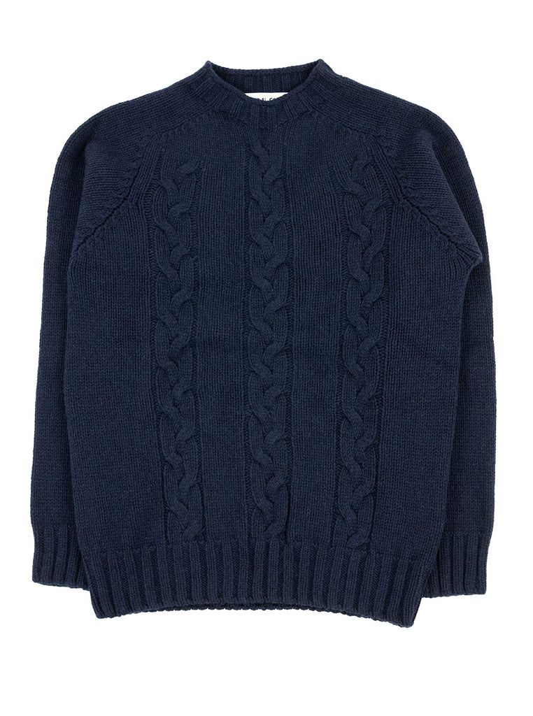 The Northern Fells Clothing Company Cable Knit Sweater Made in Scotland Navy Full