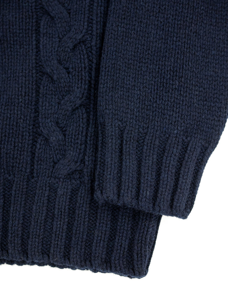 The Northern Fells Clothing Company Cable Knit Sweater Made in Scotland Navy Sleeve