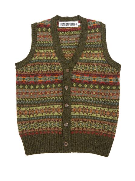 The Northern Fells Clothing Company Fairisle Waistcoat Gilet Made in Scotland Pineshadow Full