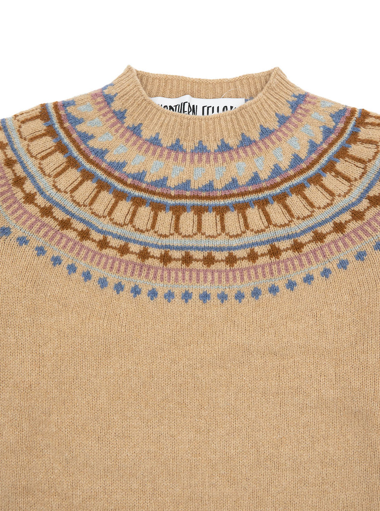 The Northern Fells Clothing Company Fairisle Womans Sweater Made in Scotland Sandstorm Neck
