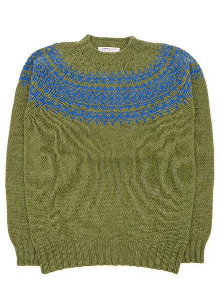 Northern Fells - Fair Isle Sweater - Olive Grove/ Blue Toon