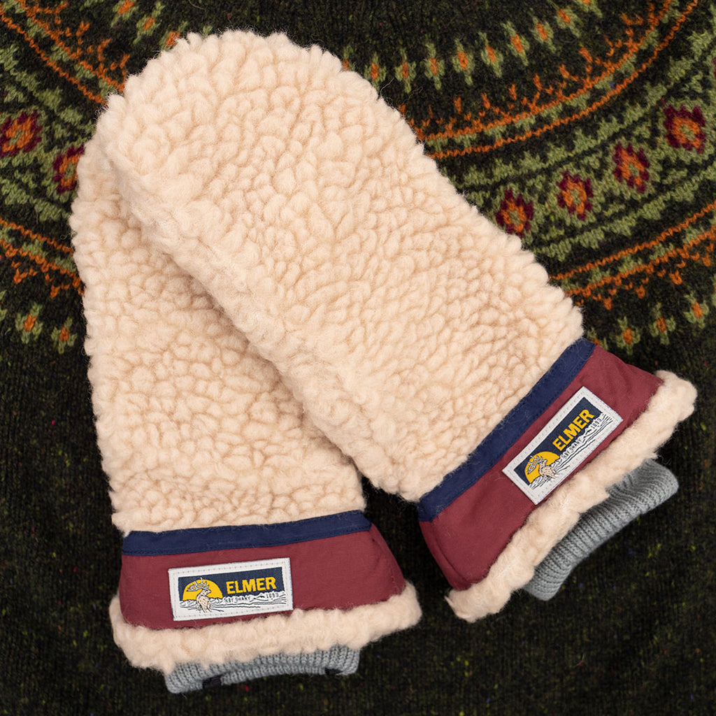 Elmer - Deep Pile Mittens  - Beige/ Wine